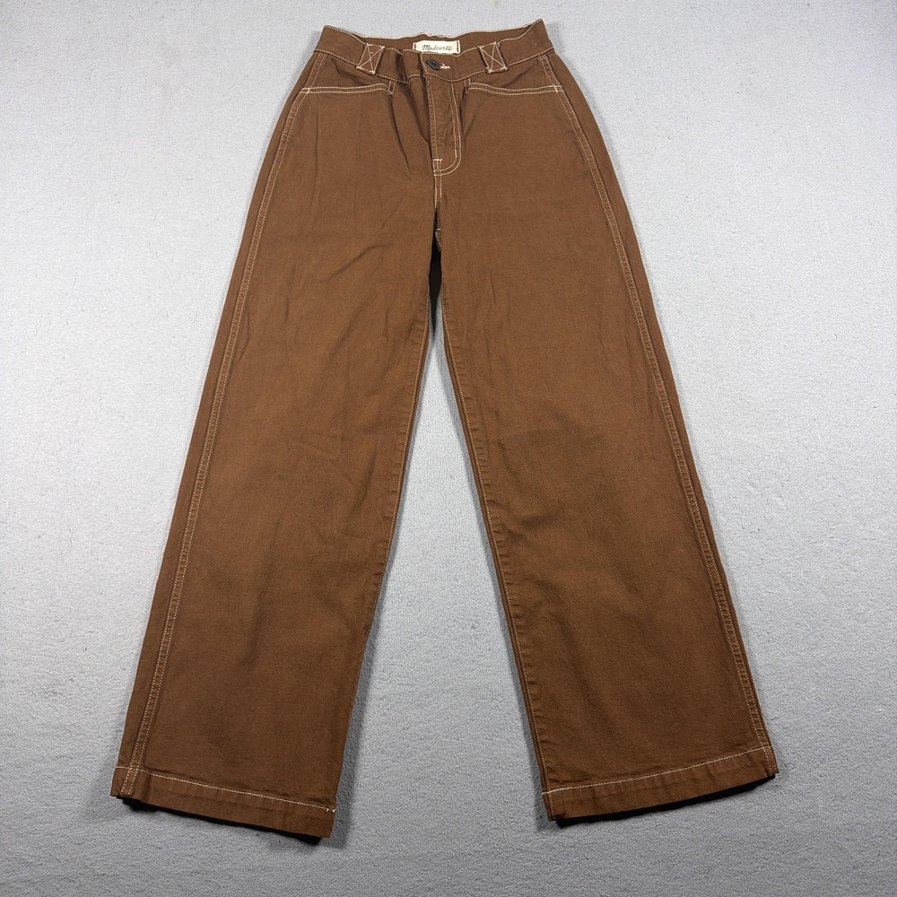 Madewell Emmett Wide Leg Pants Womens P2XS Brown High Rise Chino Twill Casual